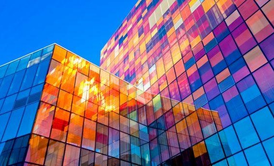 Colourful glass buildings