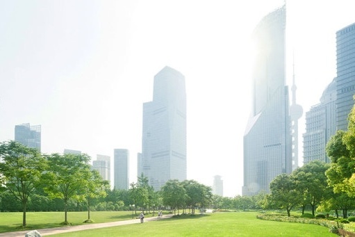 Skyscraper park trees